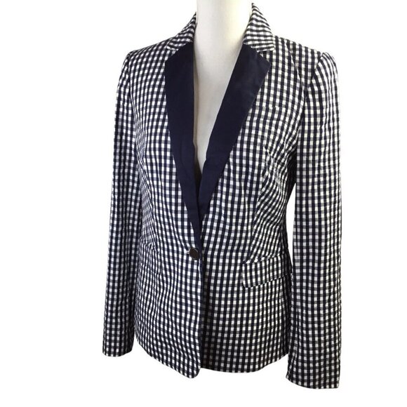 J. Crew NWT Puckered Gingham Seersucker Blazer Jacket Navy Blue Size 6 G2016 - Picture 4 of 10